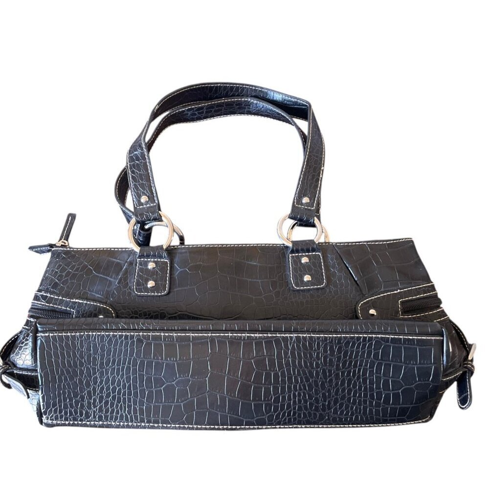 Y2K Vegan Leather Croc Embossed Rectangle Shoulder Bag 2000's Vintage - Picture 11 of 13